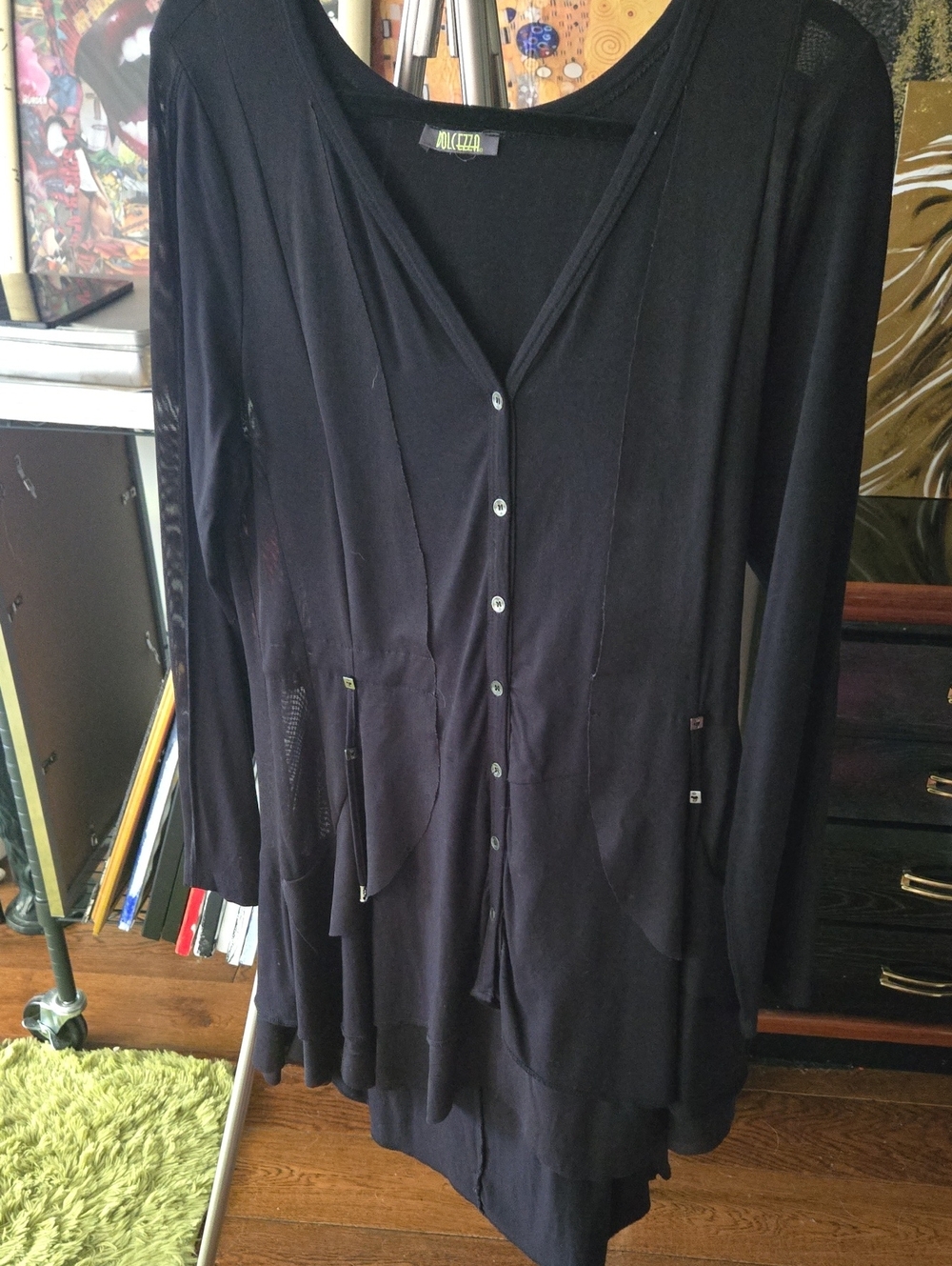 Nic+Zoe Black Button-Front Long Tunic Cardigan
